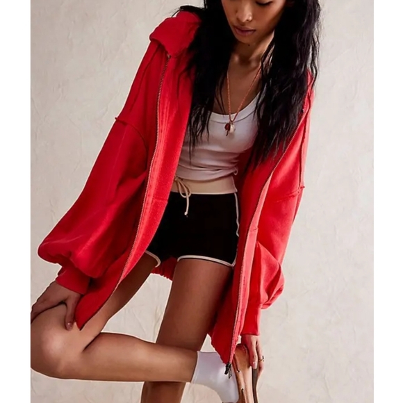 NWOT Free People Lucky Zip-Up High Risk Red - Picture 3 of 6